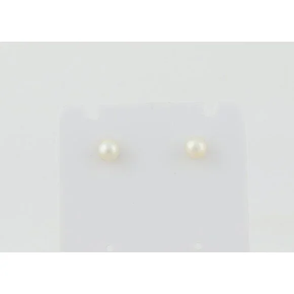 14k Yellow Gold 5mm Freshwater Pearl Earrings Stud Post Small 1/4" - Picture 6 of 9